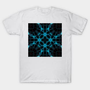 Mosaic Kaleidoscope Flower Blue Red and Black T-Shirt